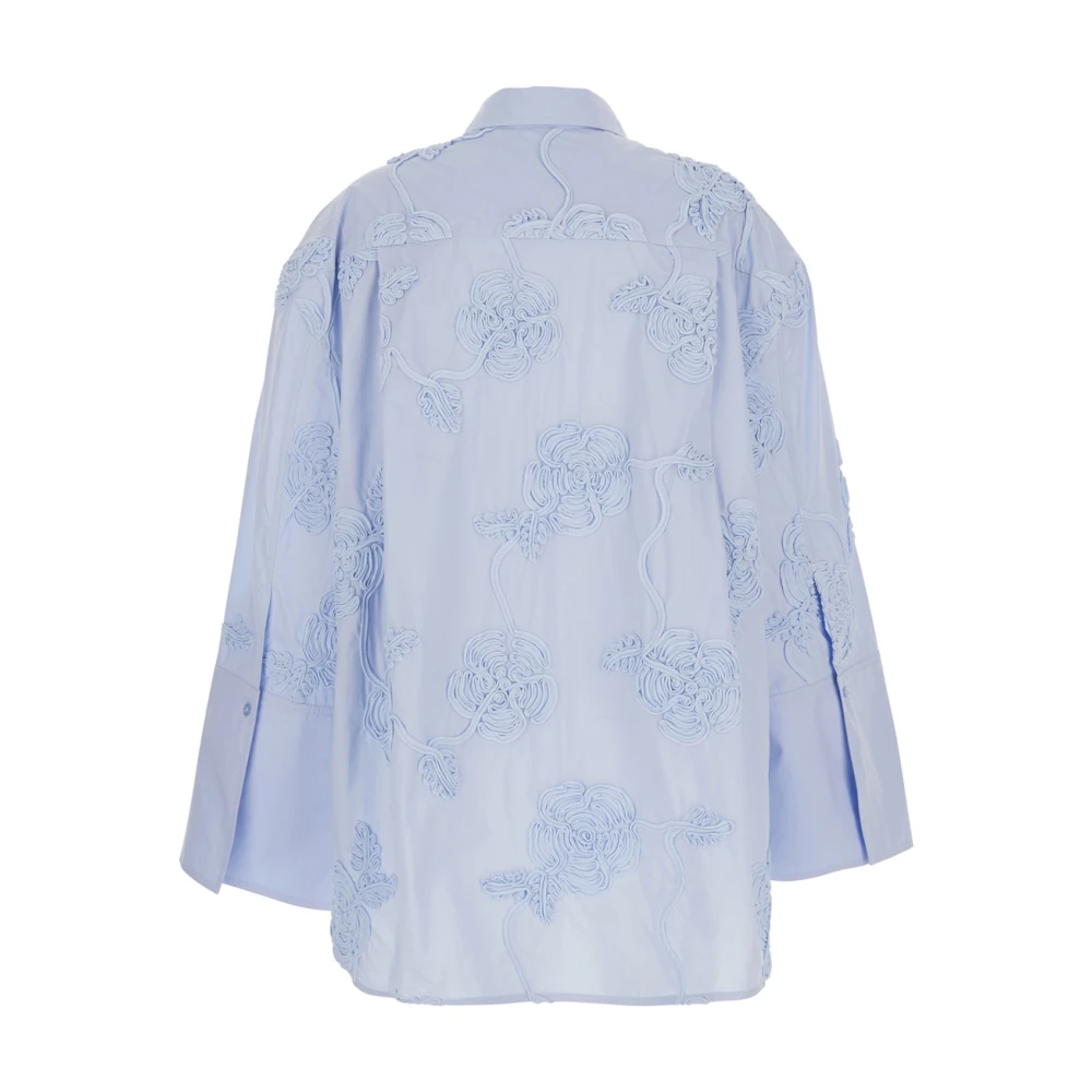 Rotate Birger Christensen Blauw Bloemen Geborduurd Klassiek Kraag Overhemd Blue Dames