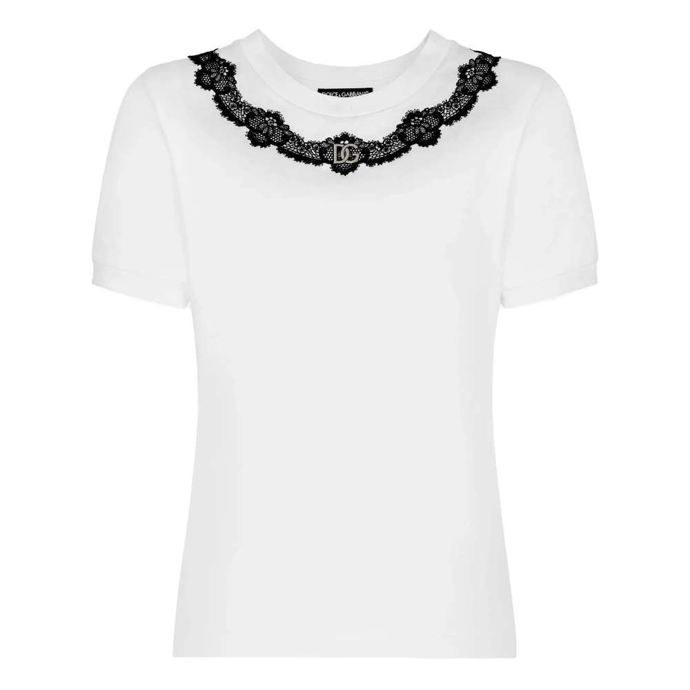 Dolce & Gabbana Logo DG Spets Jersey T-shirt White, Dam