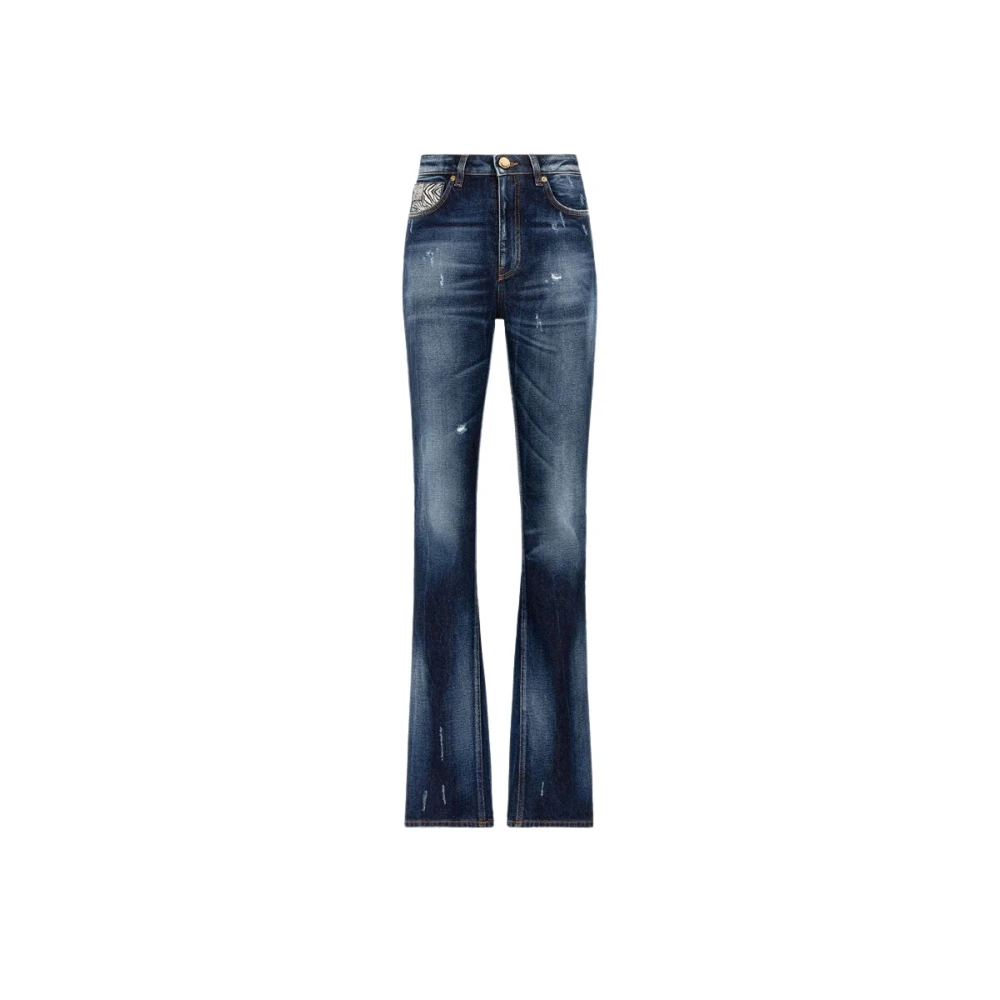 Roberto Cavalli Patchwork Straight-Leg Jeans met dierenprint Blue Dames