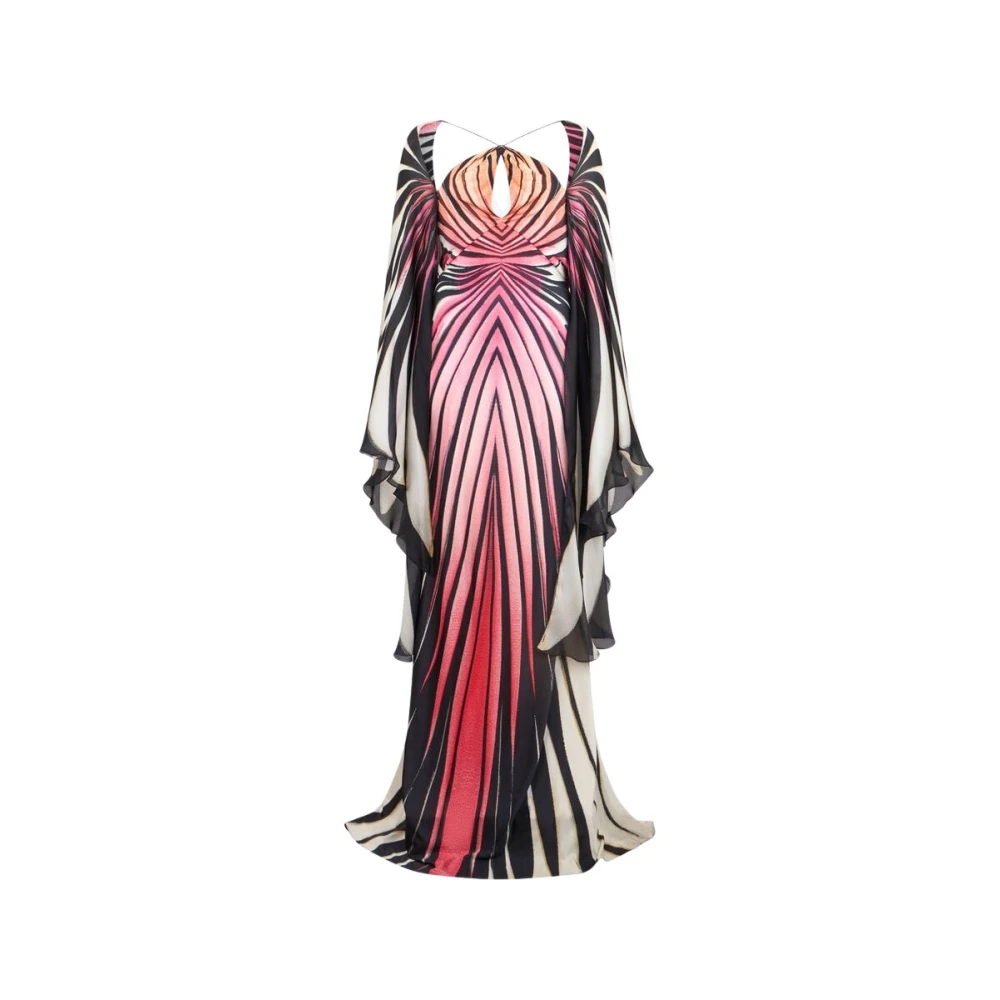 Roberto Cavalli Red Gowns, Female, M, Ray Of Paradise Print Silk Maxi Dress