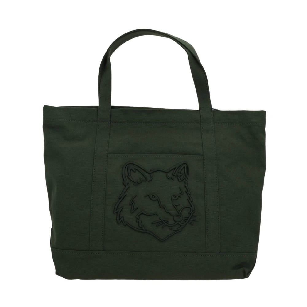 Maison Kitsuné Canvas Tote Tas met Fox Borduurwerk Green Heren