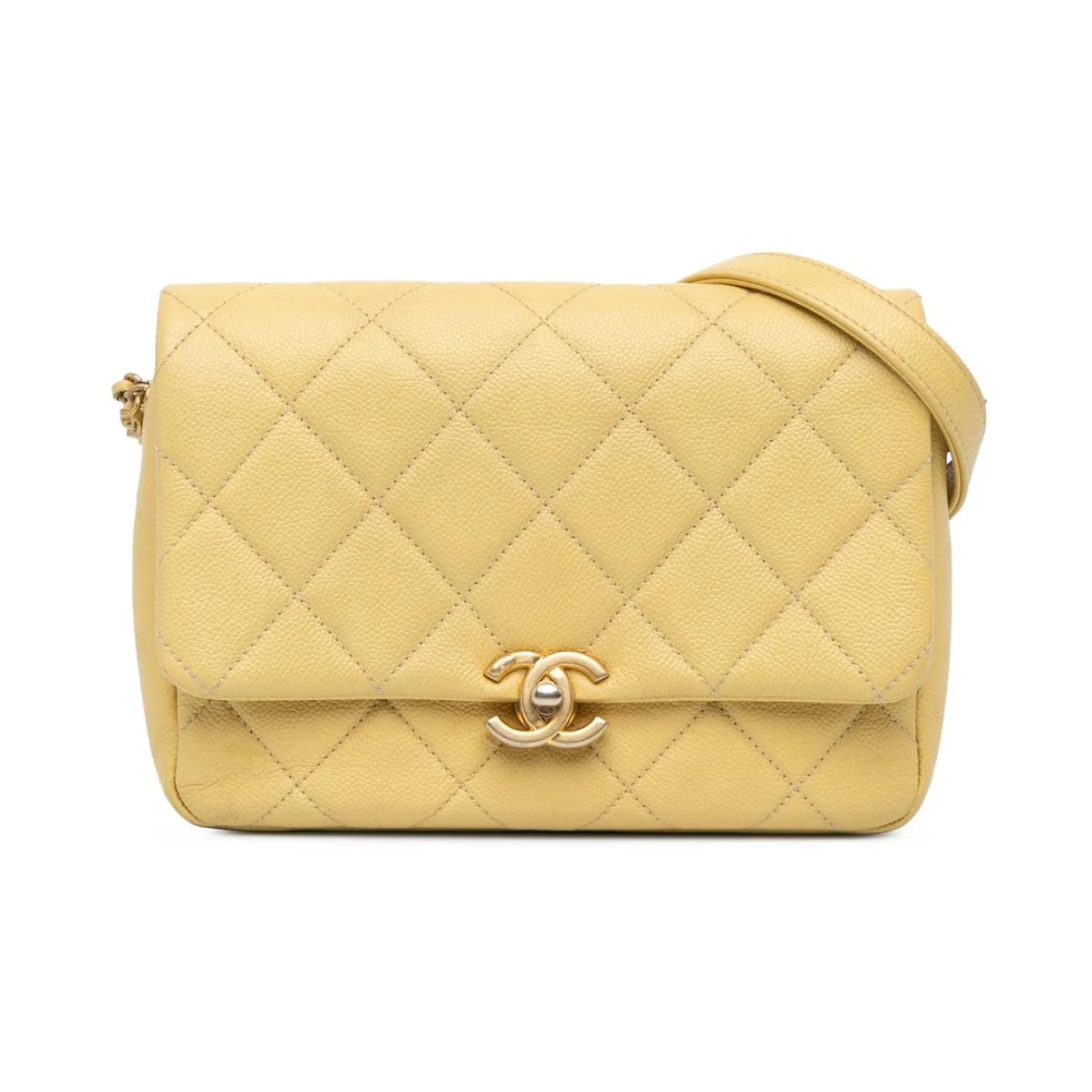 Chanel Vintage Women's Yellow Pre-Owned Chanel 19 Crossbody Quilted Lambskin