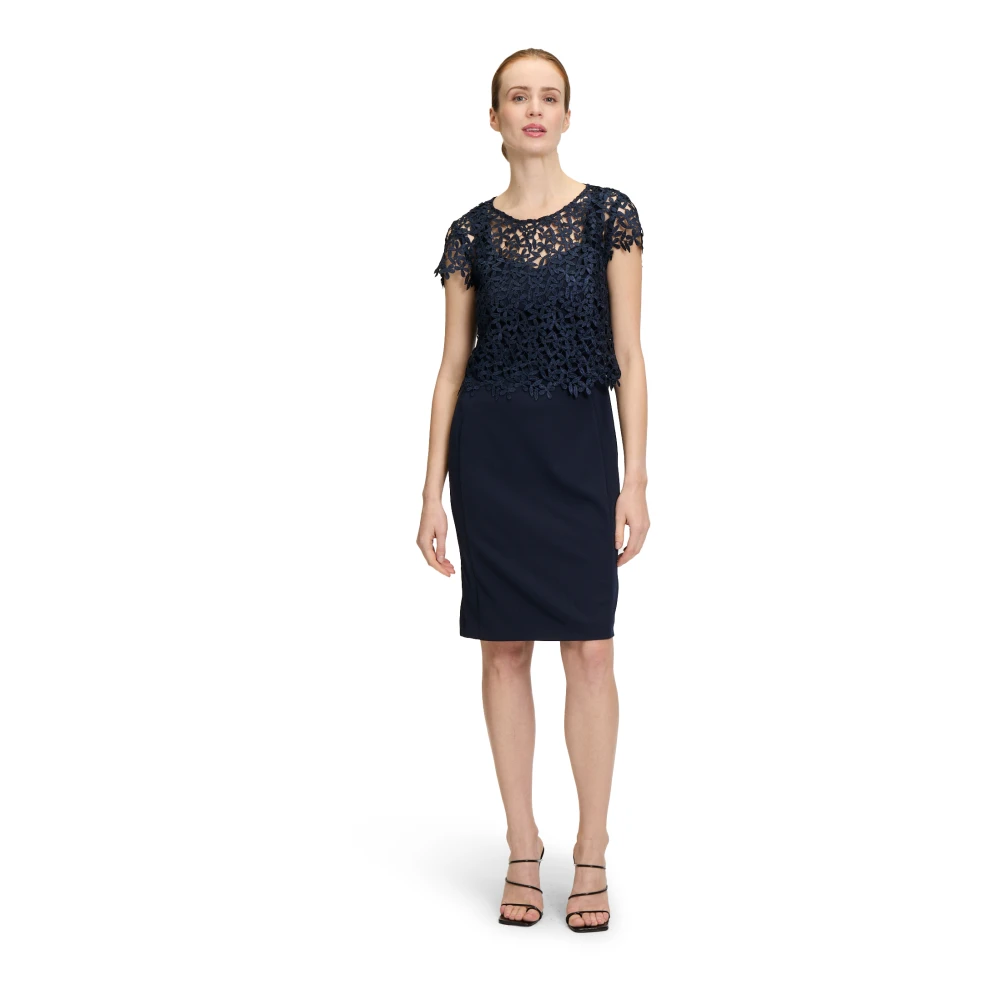 Vera Mont Kanten kokerjurk Blue Dames