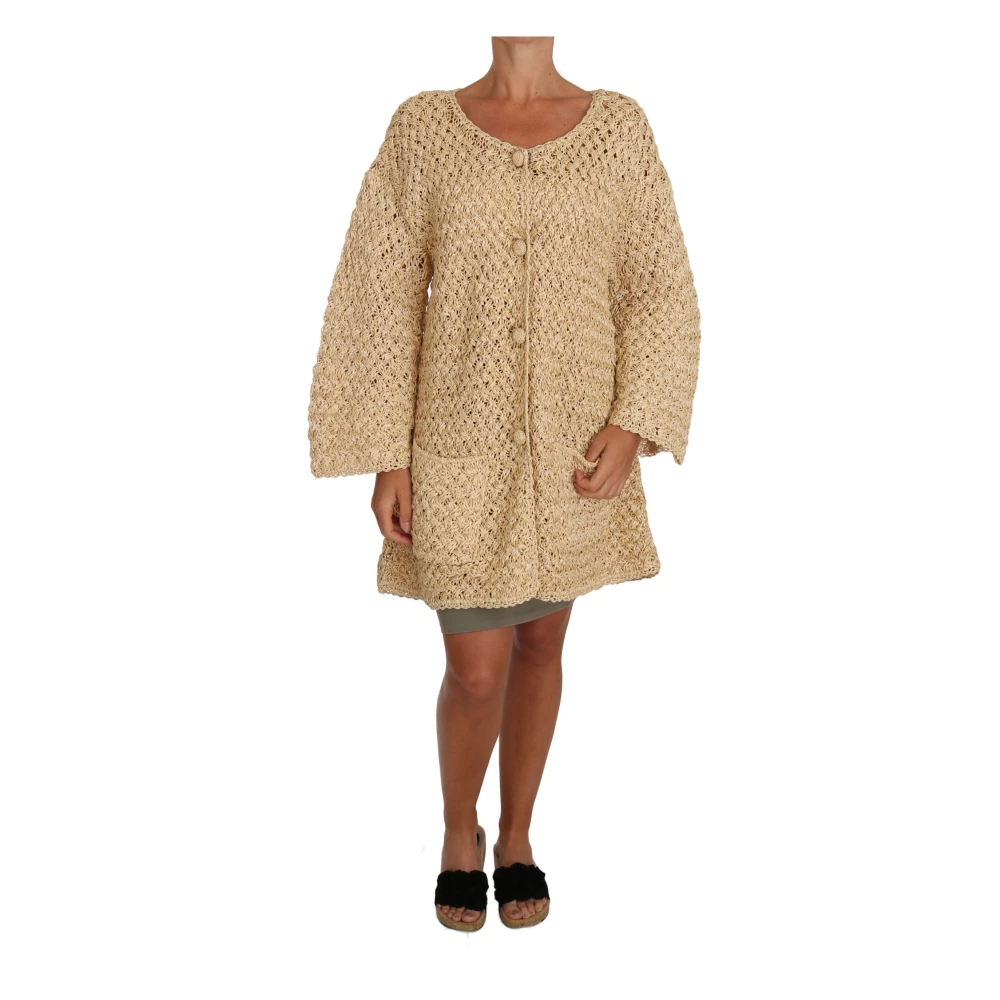 Elegant Beige Heklet Raffia Cardigan