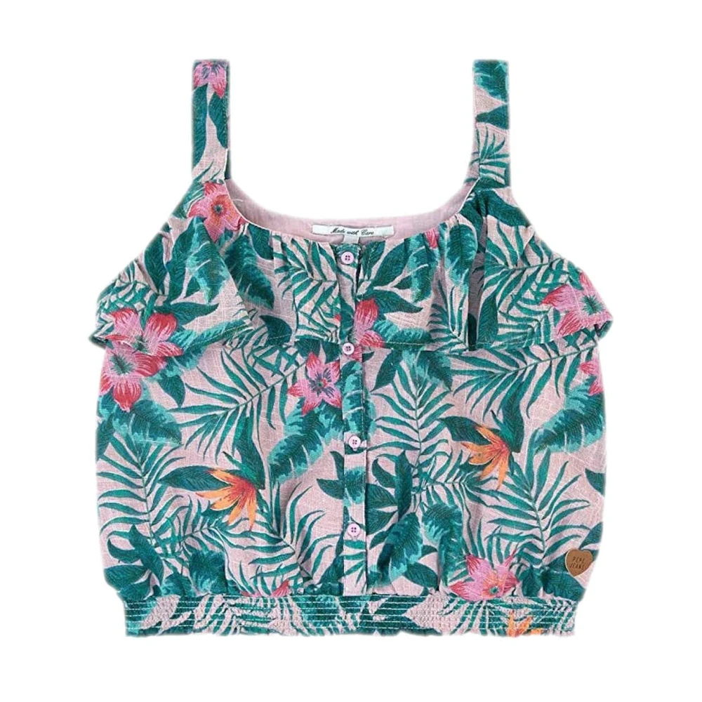 Pepe Jeans Girls Multicolor Floral Ruffle Top With Elastic Hem - Kids Sleeveless Tops - 3 Y - Kids