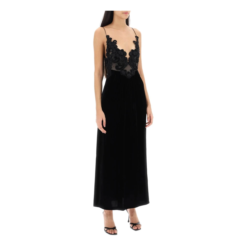 Zimmermann Sensory Velvet Jurk met Guipure Kant Black Dames