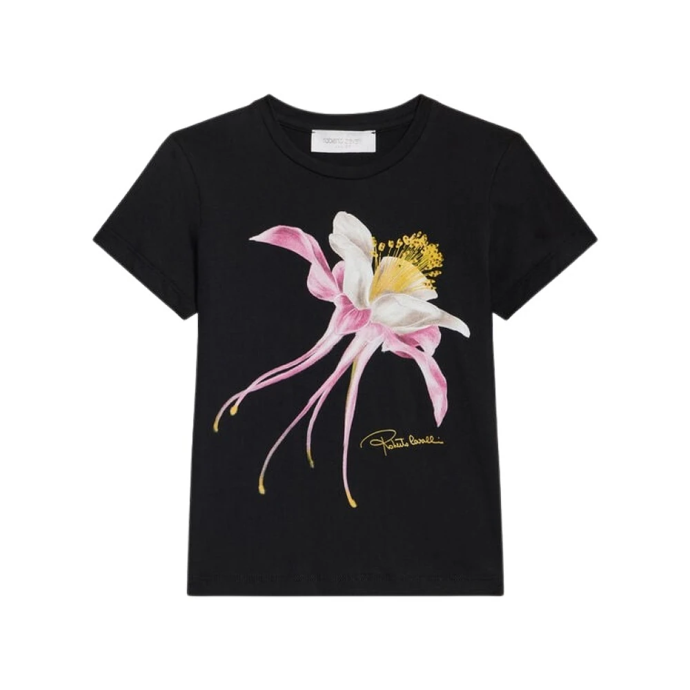 Roberto Cavalli Girls Black Kids Short Sleeve T-Shirts, 4 Y, Florentine Blossom Tee