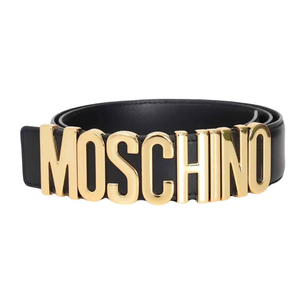 Moschino Zwart Leren Riem met Logogesp Black Unisex