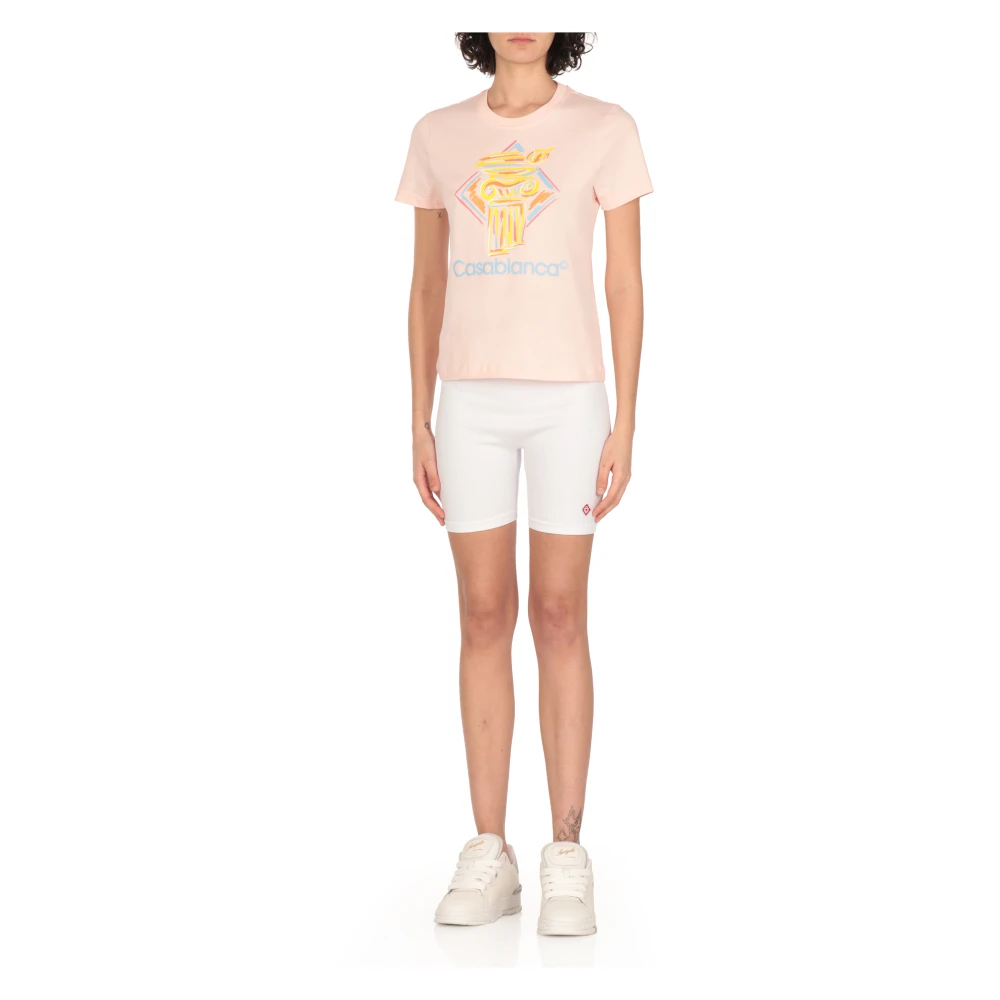 Casablanca Roze Katoenen T-shirt met Diamantprint Pink Dames