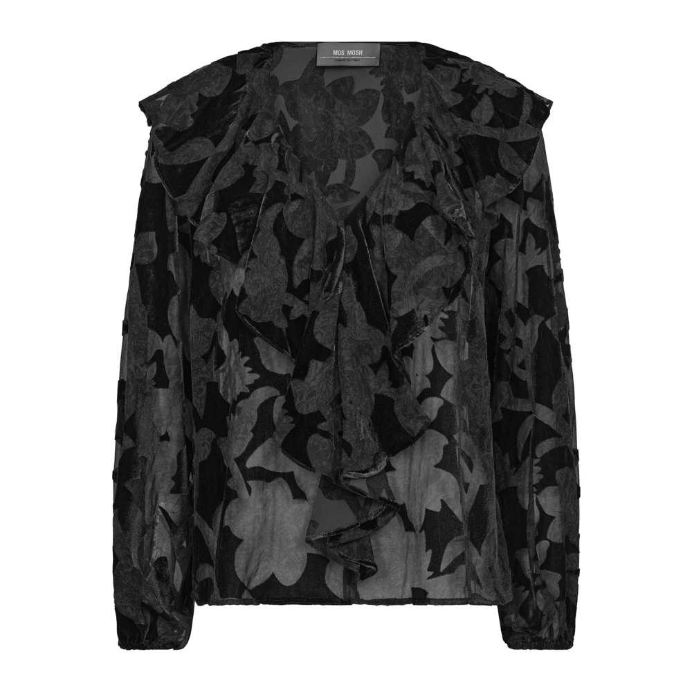 MOS MOSH Elegante zwarte brandblouse met ruche Black Dames