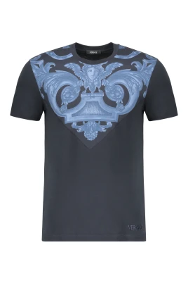 Ribbstickad bomulls-t-shirt med tryck fram