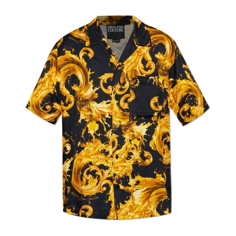 Versace Jeans Couture Men's Black Short Sleeve Shirts, M, Barocco Patterned Shirt
