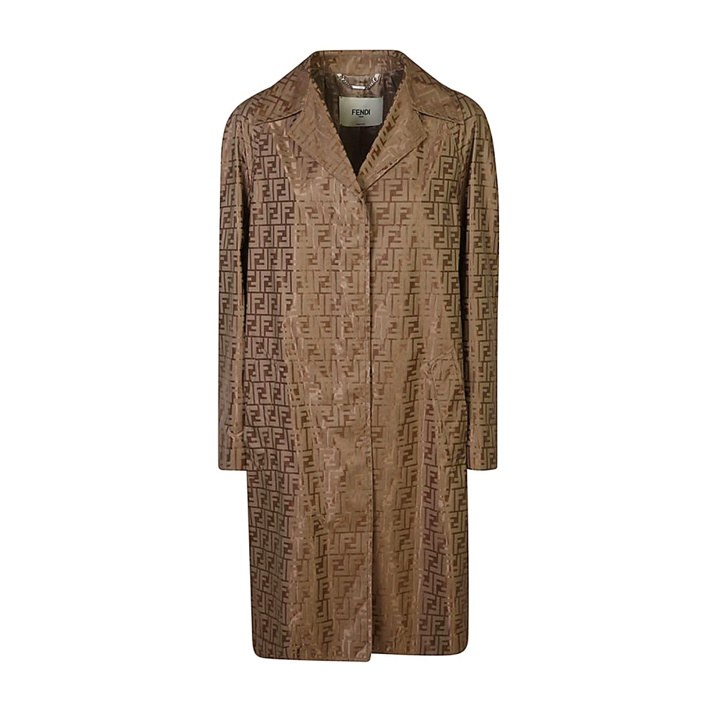 Fendi Iconische Jacquard Geweven Katoenen Jas Brown Dames