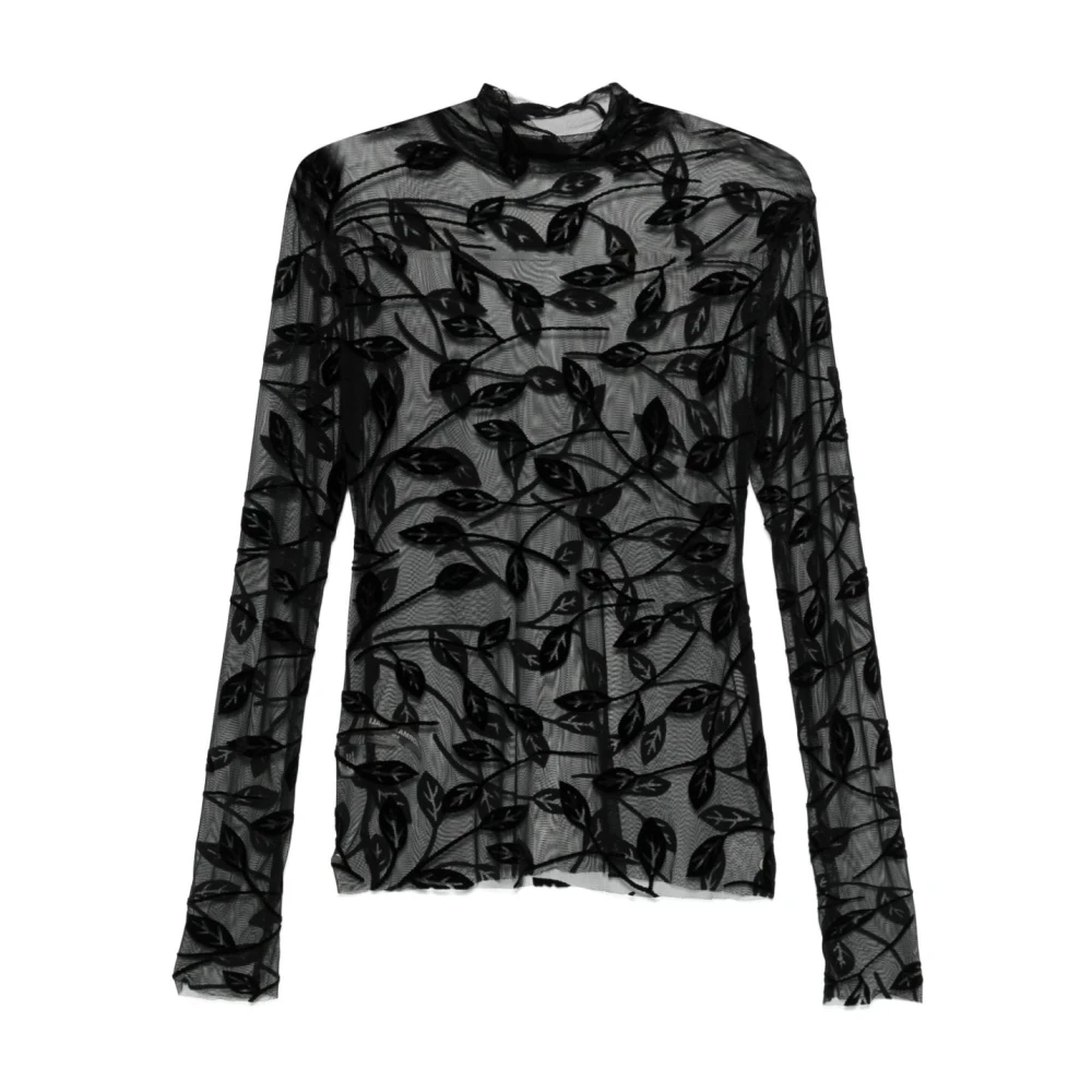 Norma Kamali Zwarte Doorschijnende Top Met Ronde Hals Black Dames