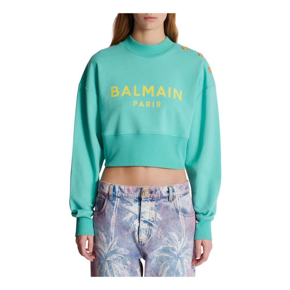 Balmain Cropped sweatshirt met Parijs-print Blue Dames