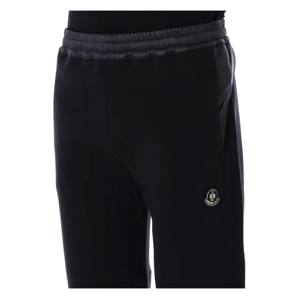 Moncler Zwarte Sweat Bottoms met Nylonpaneel Black Heren