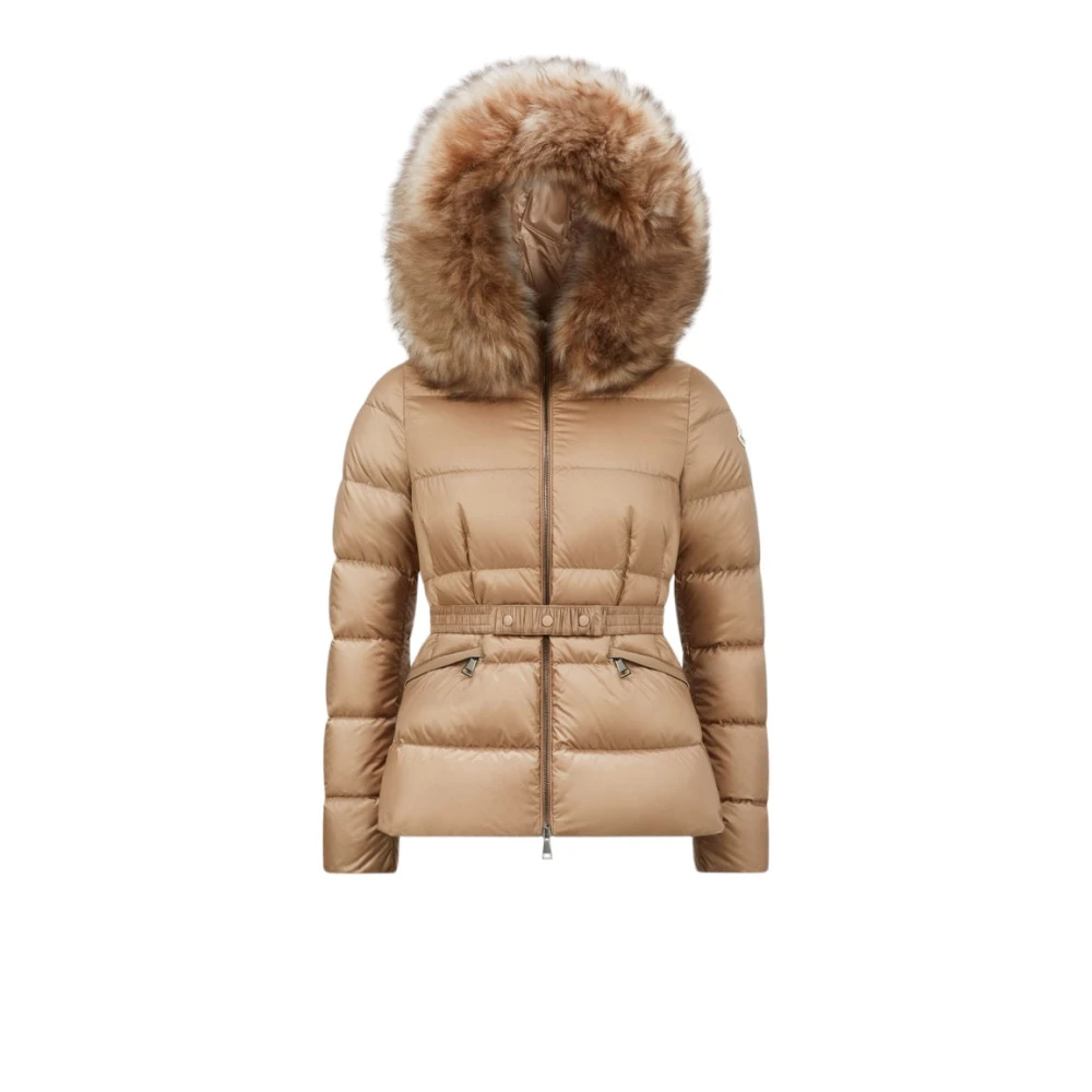 Moncler Beige Donsjack met Shearling Trim Beige Dames