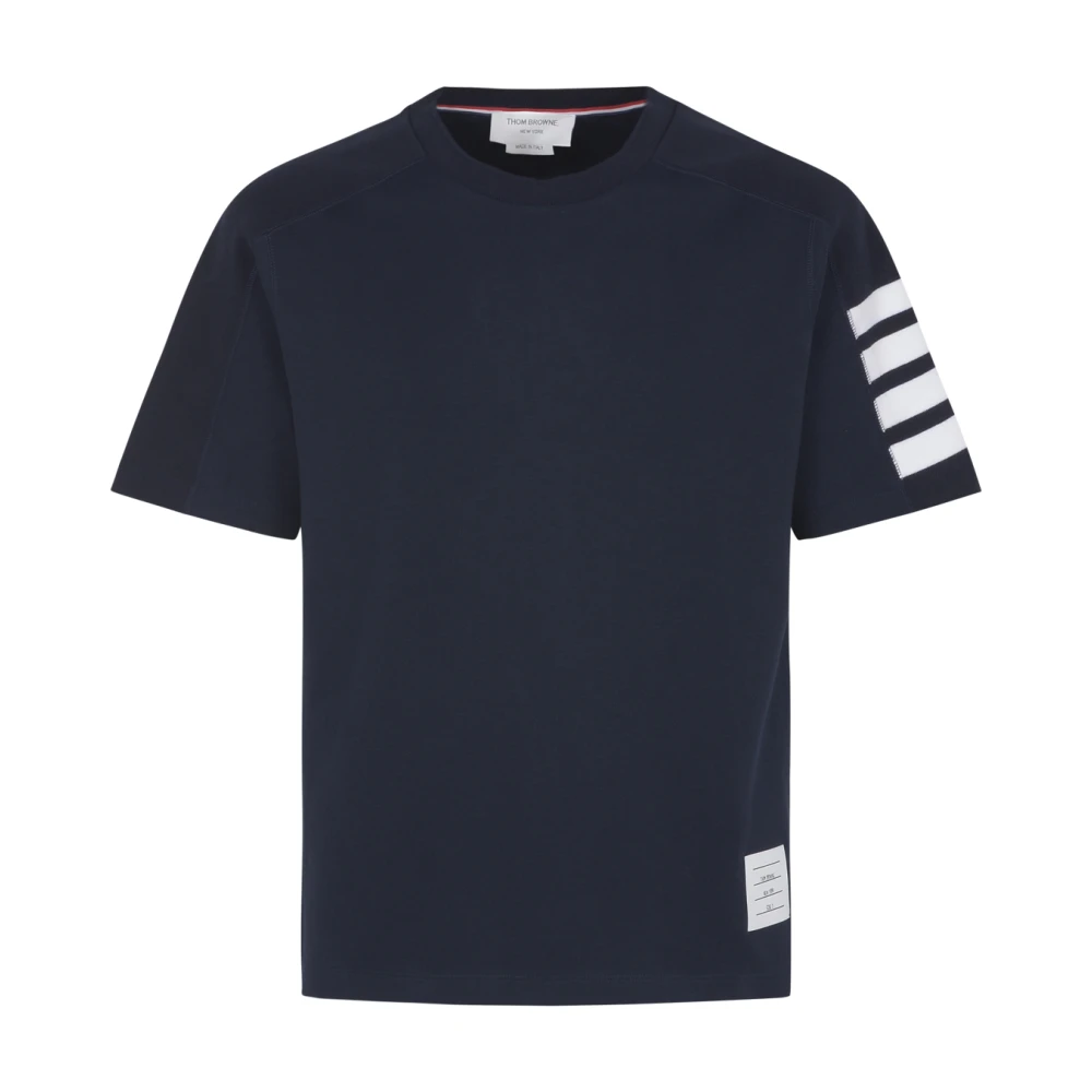 Thom Browne Blå kortärmad T-shirt med 4 Bar Stripe Blue, Herr