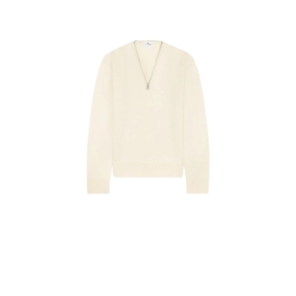 Courrèges V-hals wollen trui met rits Beige Heren