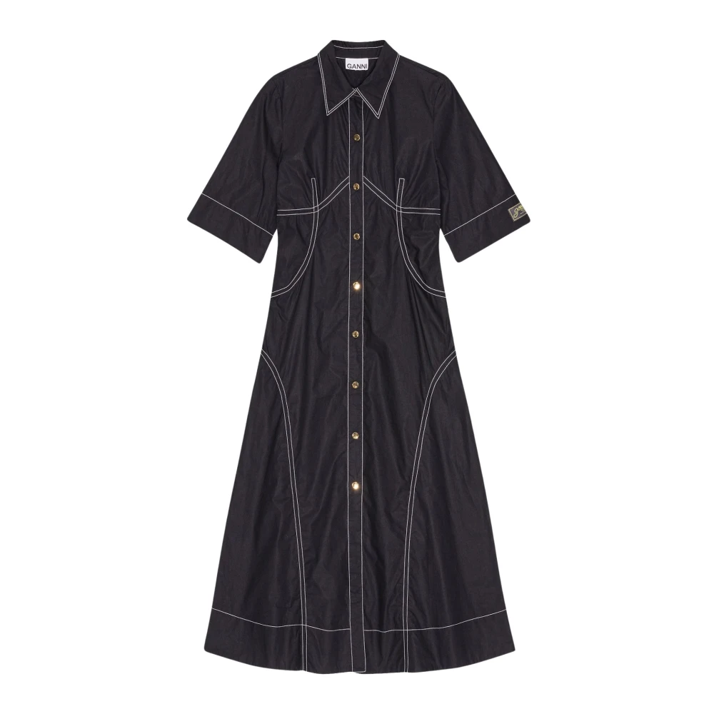 Ganni Women's Black Shirt Dresses, M, Cotton Poplin Shirt Dress