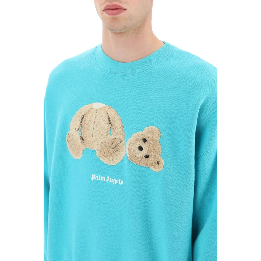 Palm Angels Teddy Bear Sweatshirt met Logo Print Blue Dames