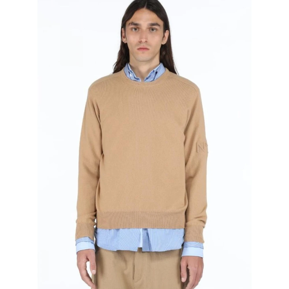 N21 Men's Brown Stylish Sweatshirts And Hoodies - Round-Neck Knitwear - Xl - Knitwear