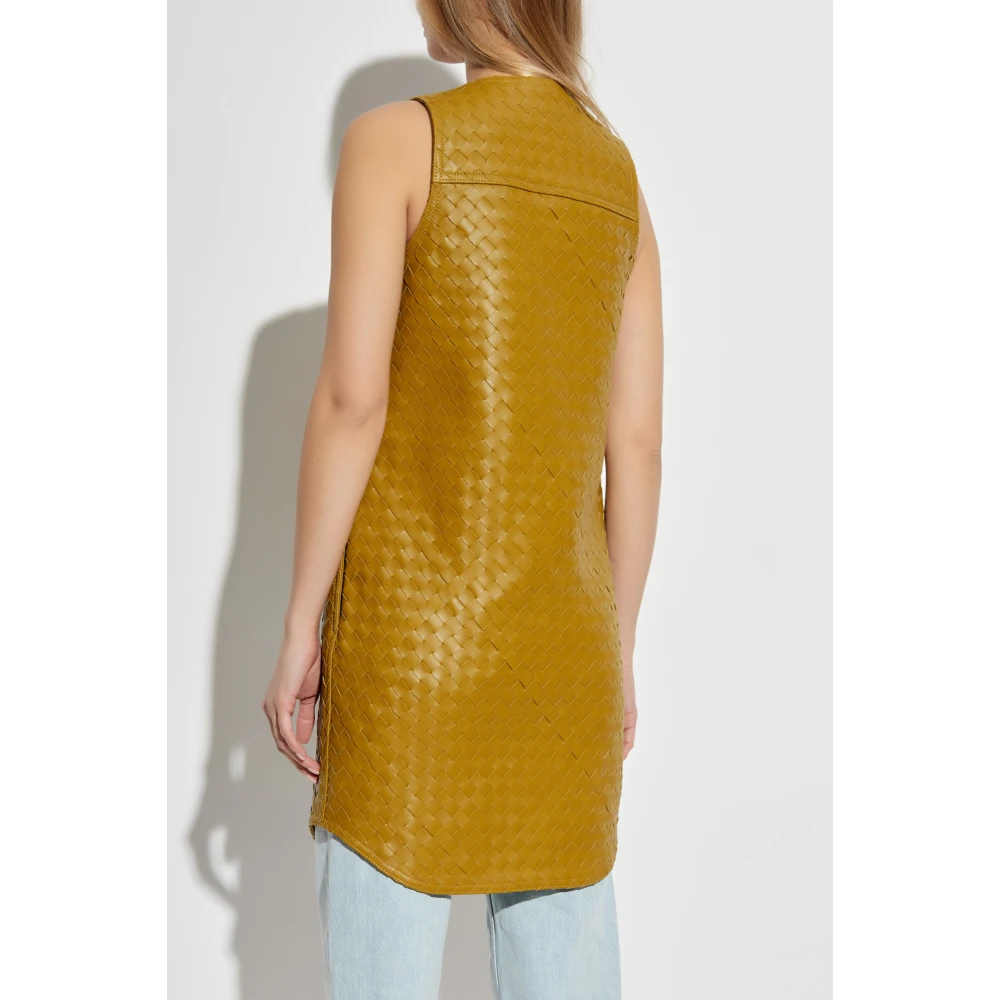 Bottega Veneta Mouwloze leren jurk Green Dames