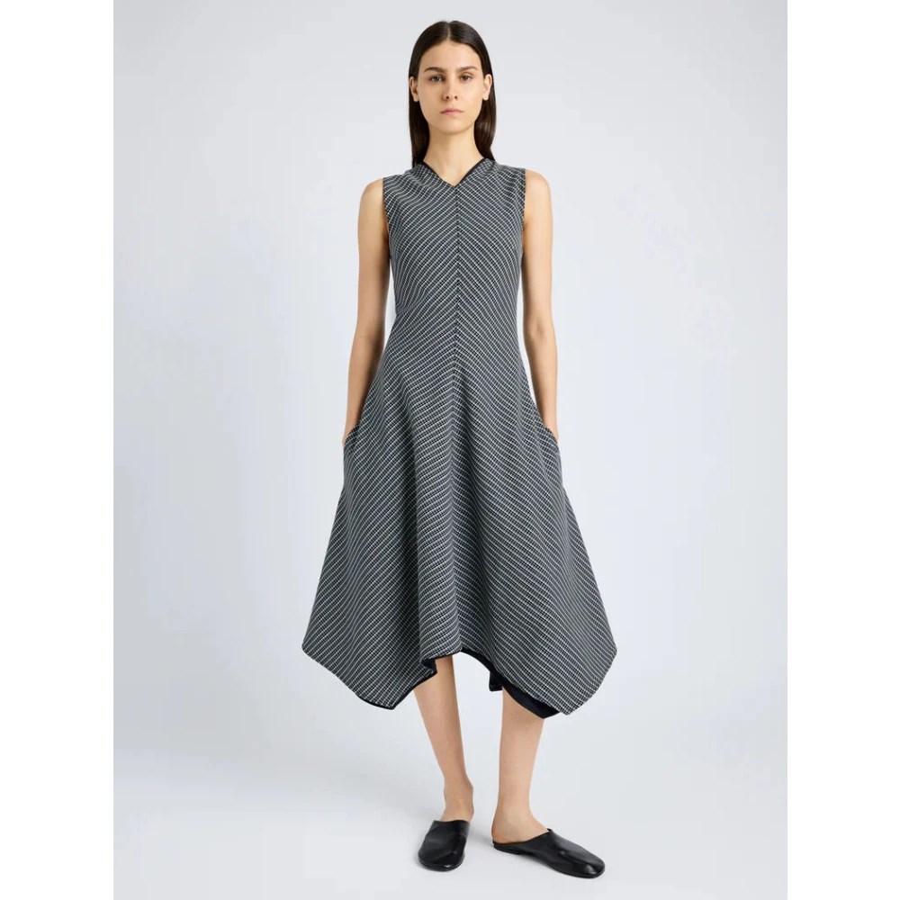 Proenza Schouler Ruitprint V-Hals A-Lijn Jurk Black Dames