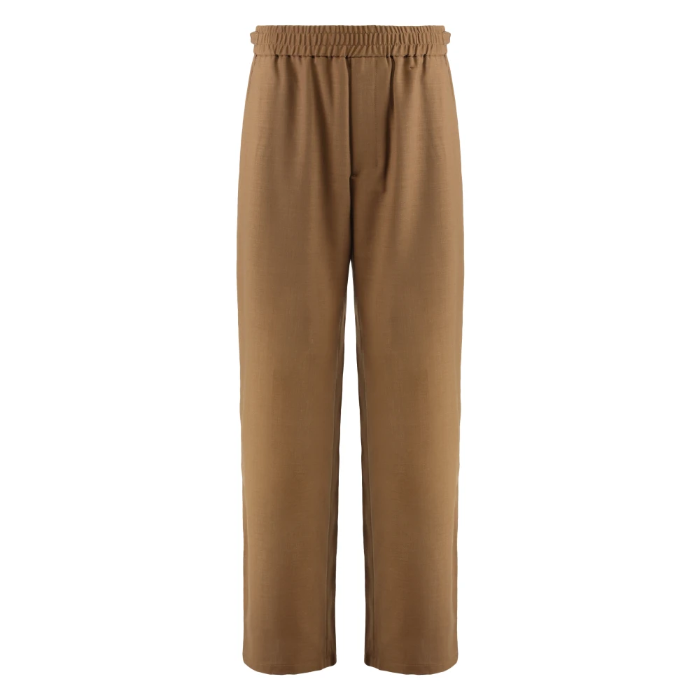 Ami Paris Men's Brown Straight Trousers, Xs, Elasticated Wool Twill Trousers