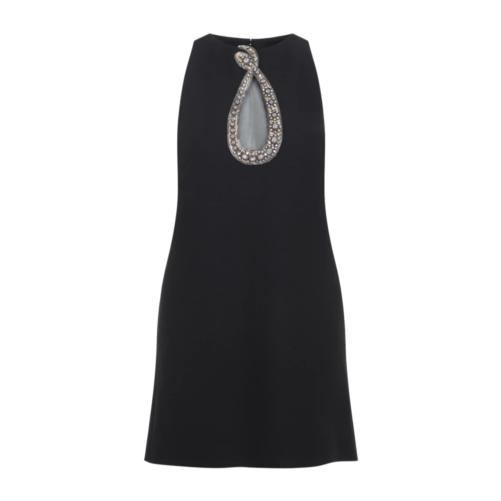Valentino Women's Black Short Dresses, S, Embroidered Crepe Couture Short Dress