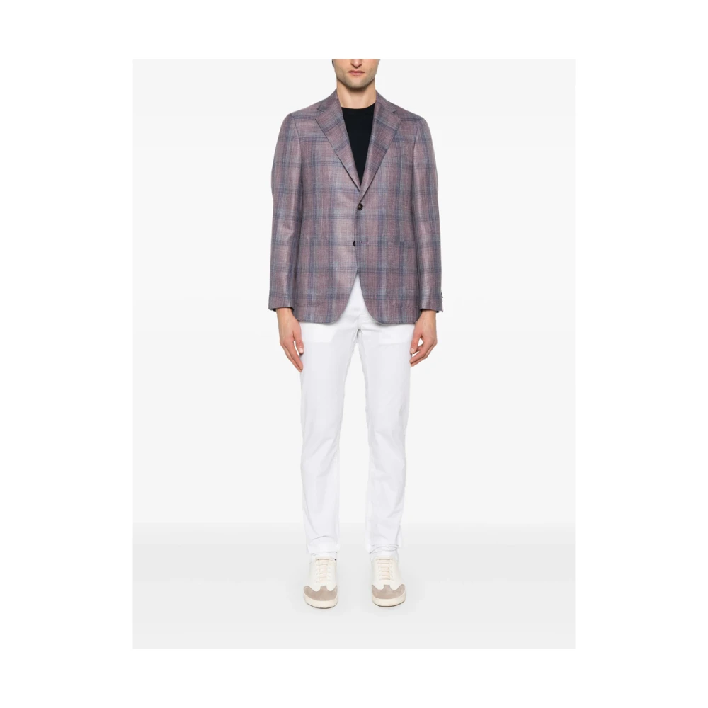 Caruso Paarse Geknoopte Jas met Zakken Multicolor Heren