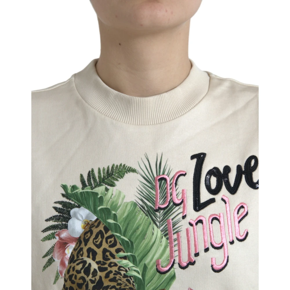 Dolce & Gabbana Jungle Print Sweater met Ronde Hals Beige Dames