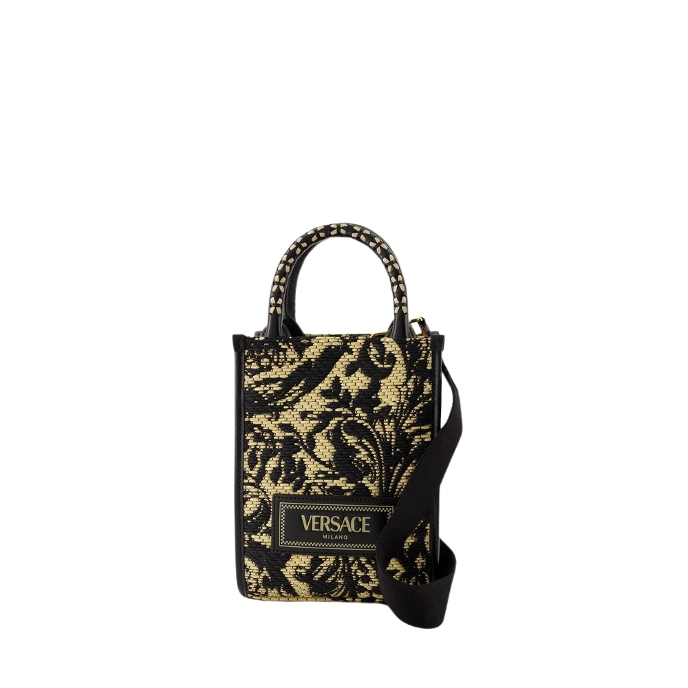 Versace Zwarte Leren Shopper Tas Multicolor Heren