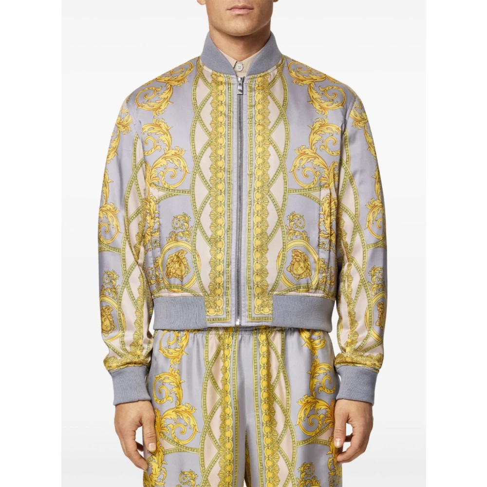 Versace Barok Print Grijze Bomberjack Multicolor Heren
