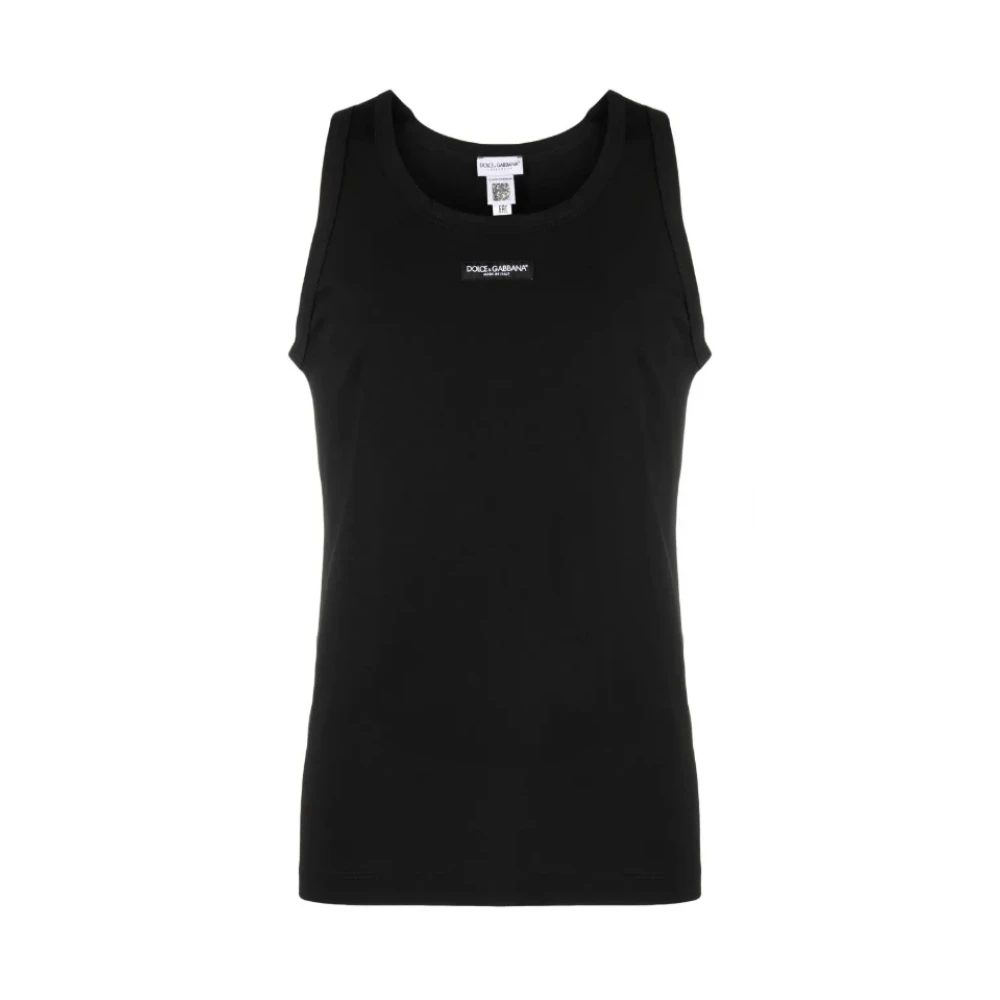 Dolce & Gabbana Women's Black Logo-Patch Tank Top- Sleek And Stylish Sleeveless `S Top - Sleeveless Tops - 3XL - Tops