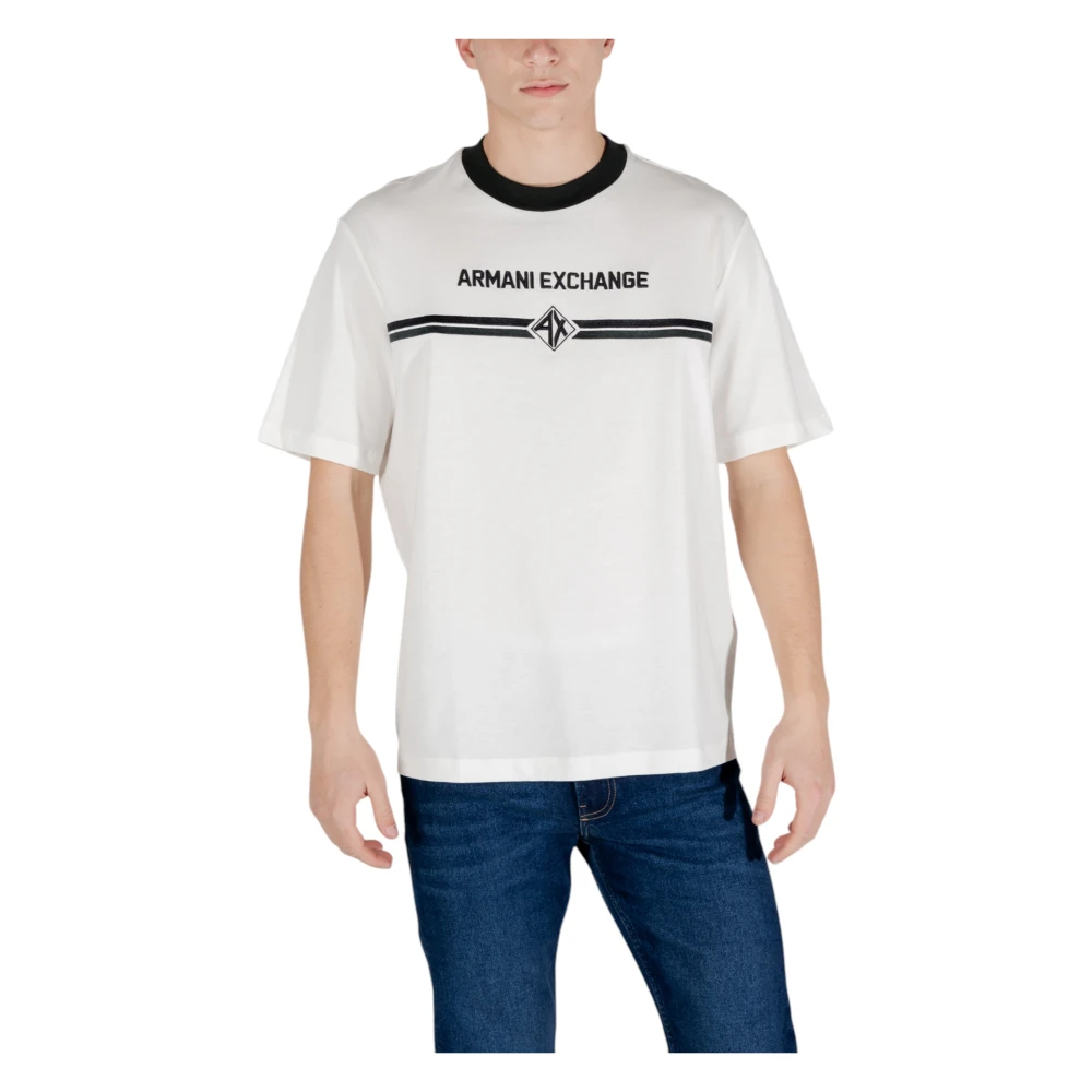 Armani Exchange Men's Beige T-Shirts,, Printed Cotton T-Shirt Extra Large