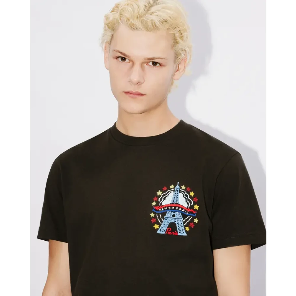 Kenzo Eiffeltoren Geborduurd Slim Fit T-shirt Black Heren
