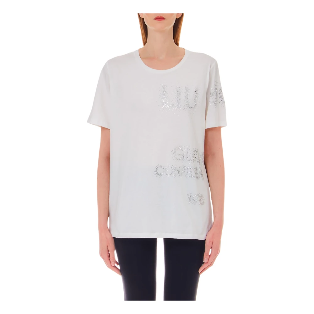 Liu Jo Logo T-Shirt Met Bergkristal Ta4138-Js923 White Dames