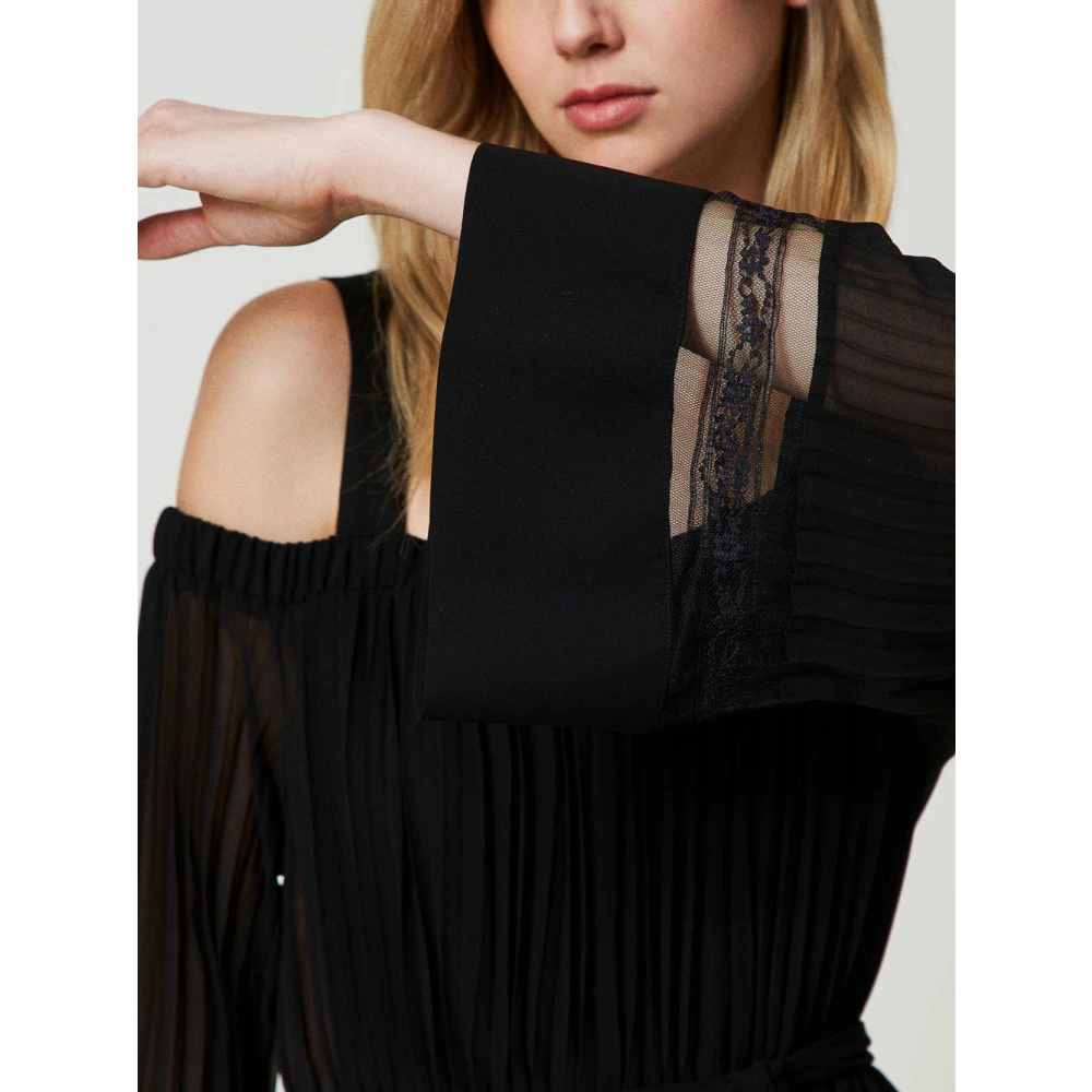 Twinset Zwart Georgette Plissé Jumpsuit Black Dames