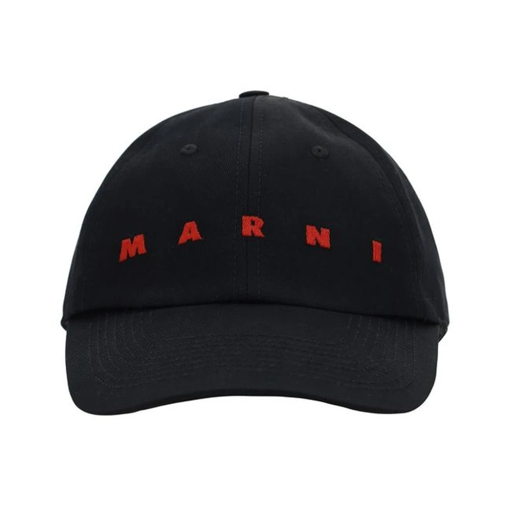Marni Monogram Katoenen Baseballpet Verstelbare Achterkant Black Heren