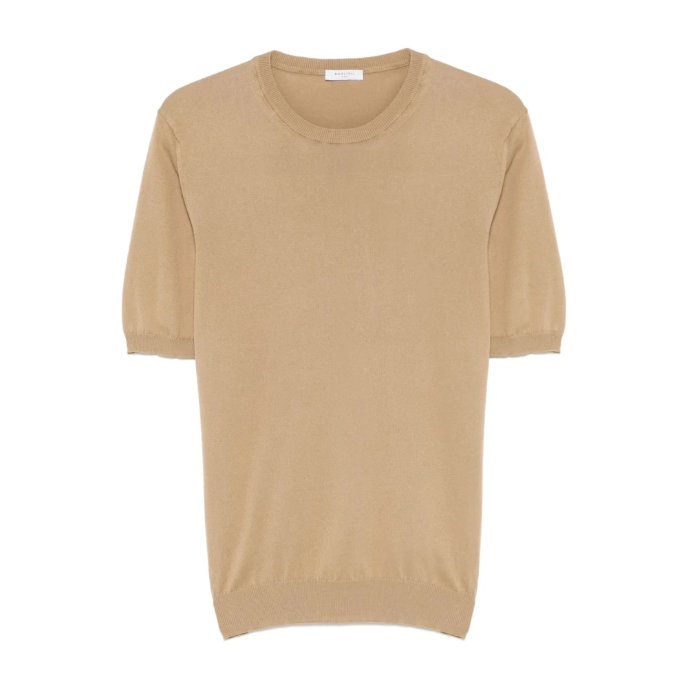 Beige Bomull T-skjorte med Ribbede Detaljer