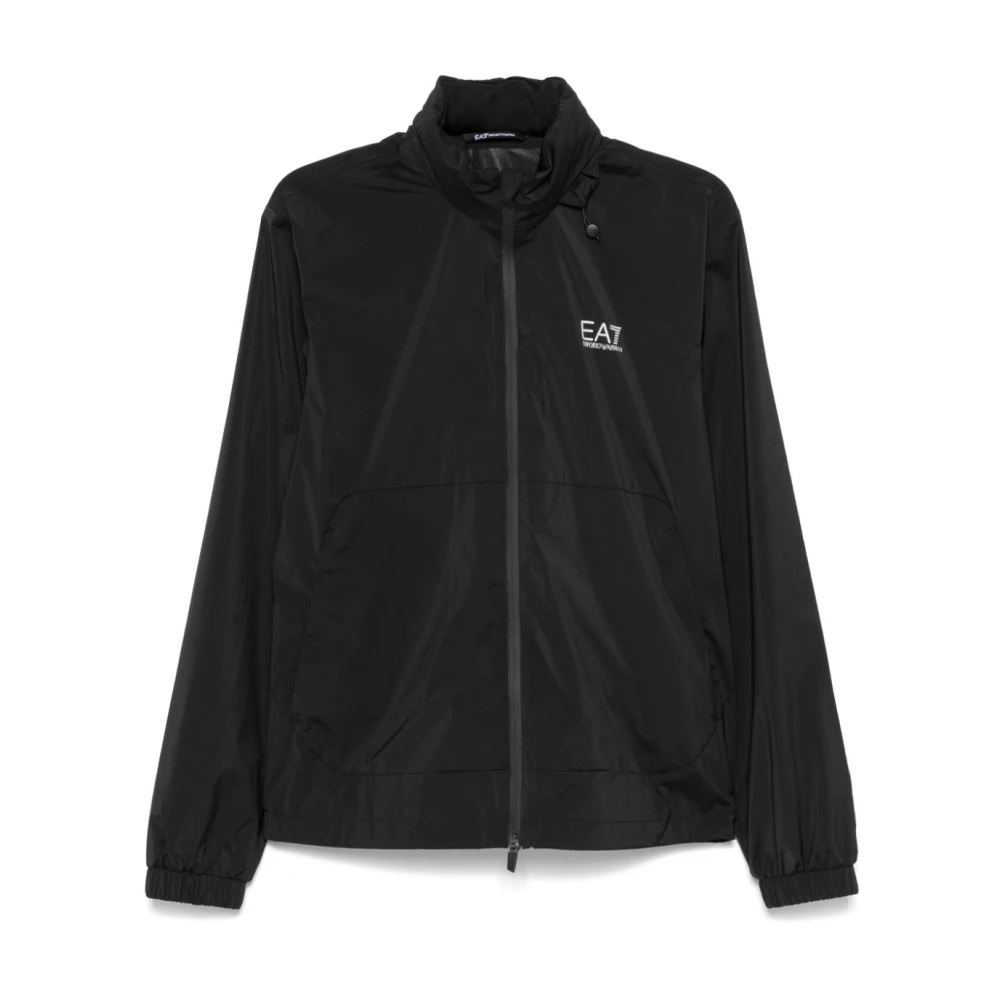 Emporio Armani EA7 Zwarte Lichtgewicht Winddichte Waterafstotende Jas Black Heren