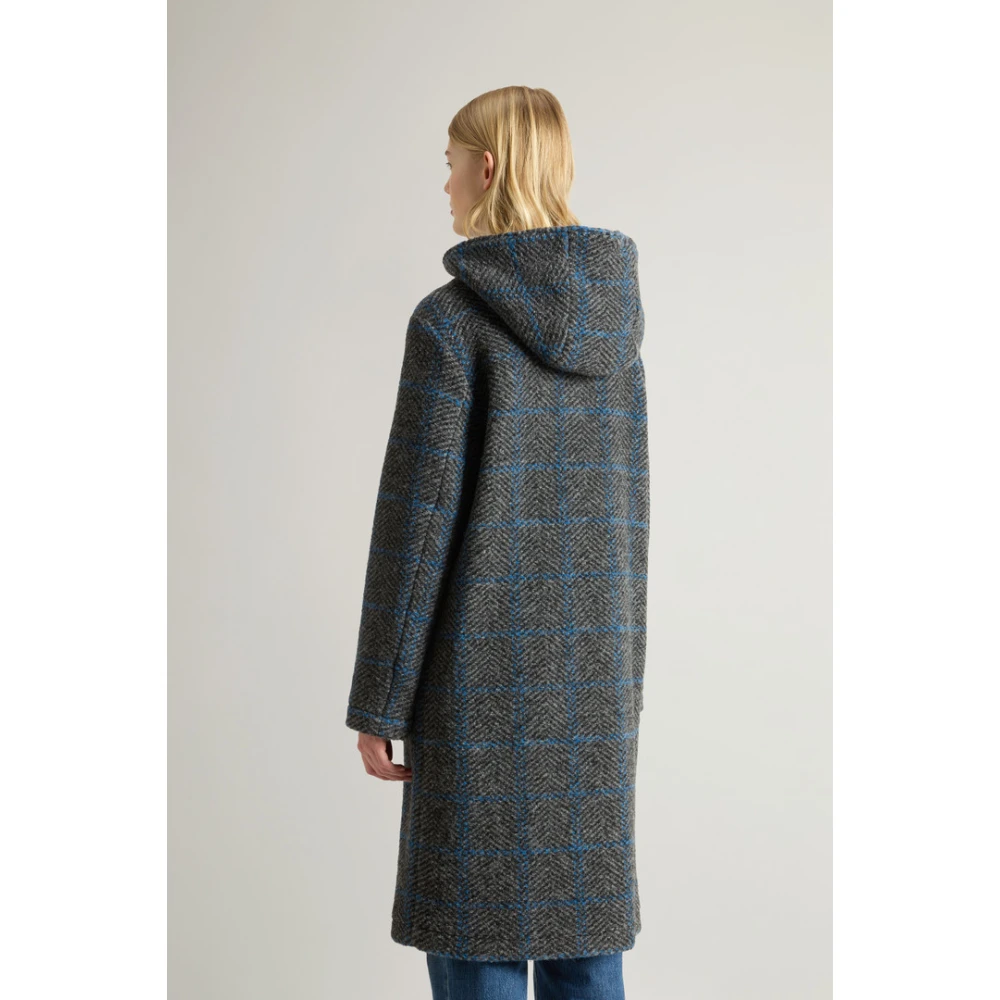 Woolrich Geruite Hooded Jas Gentry Gray Dames