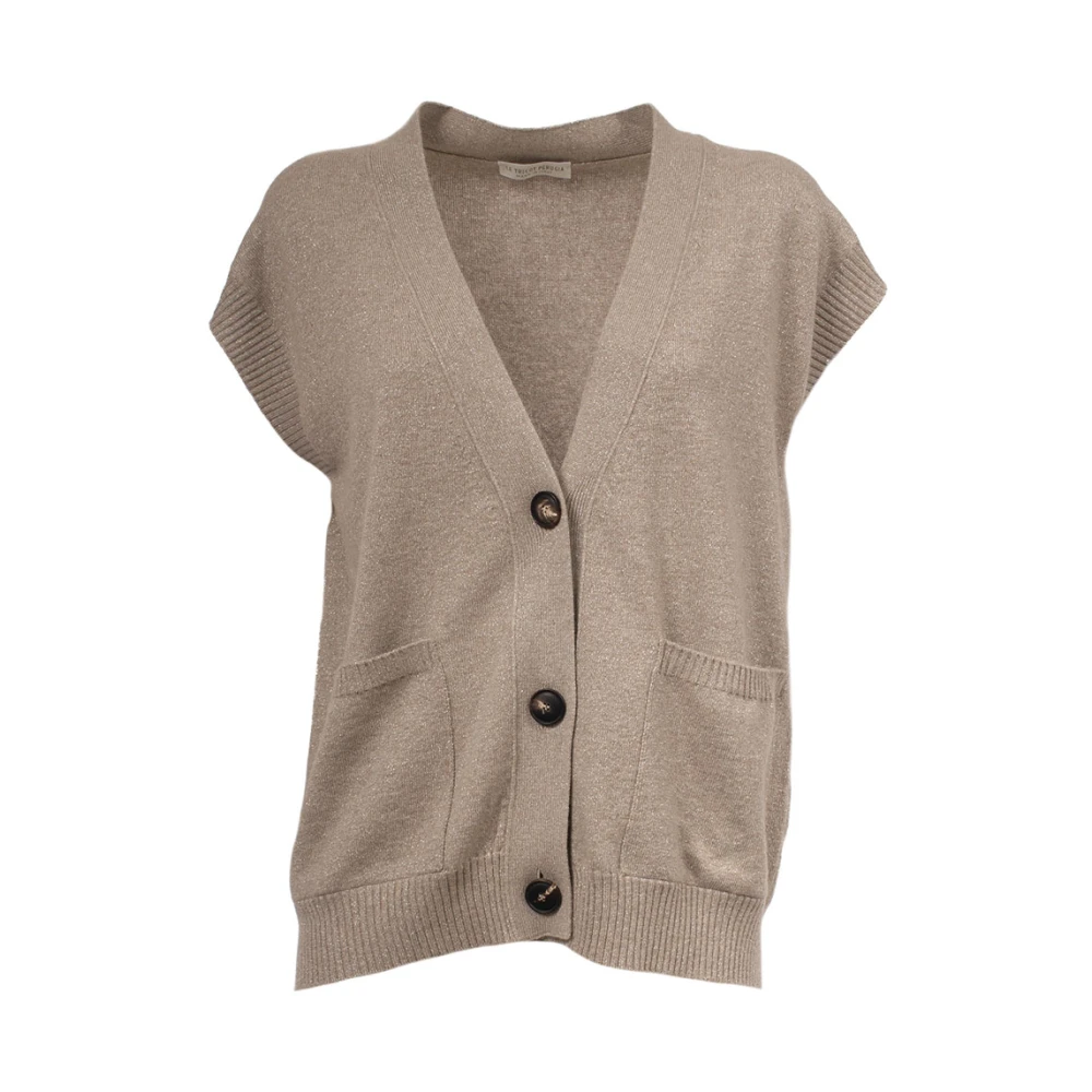 Le Tricot Perugia Gebreid Cardigan met Knopen Brown Dames