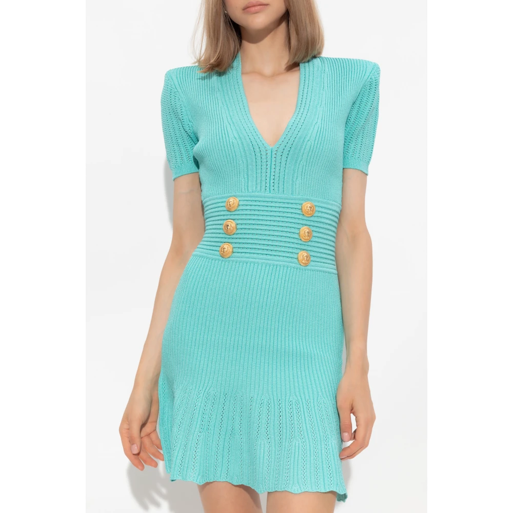 Balmain Jurk met V-hals Blue Dames