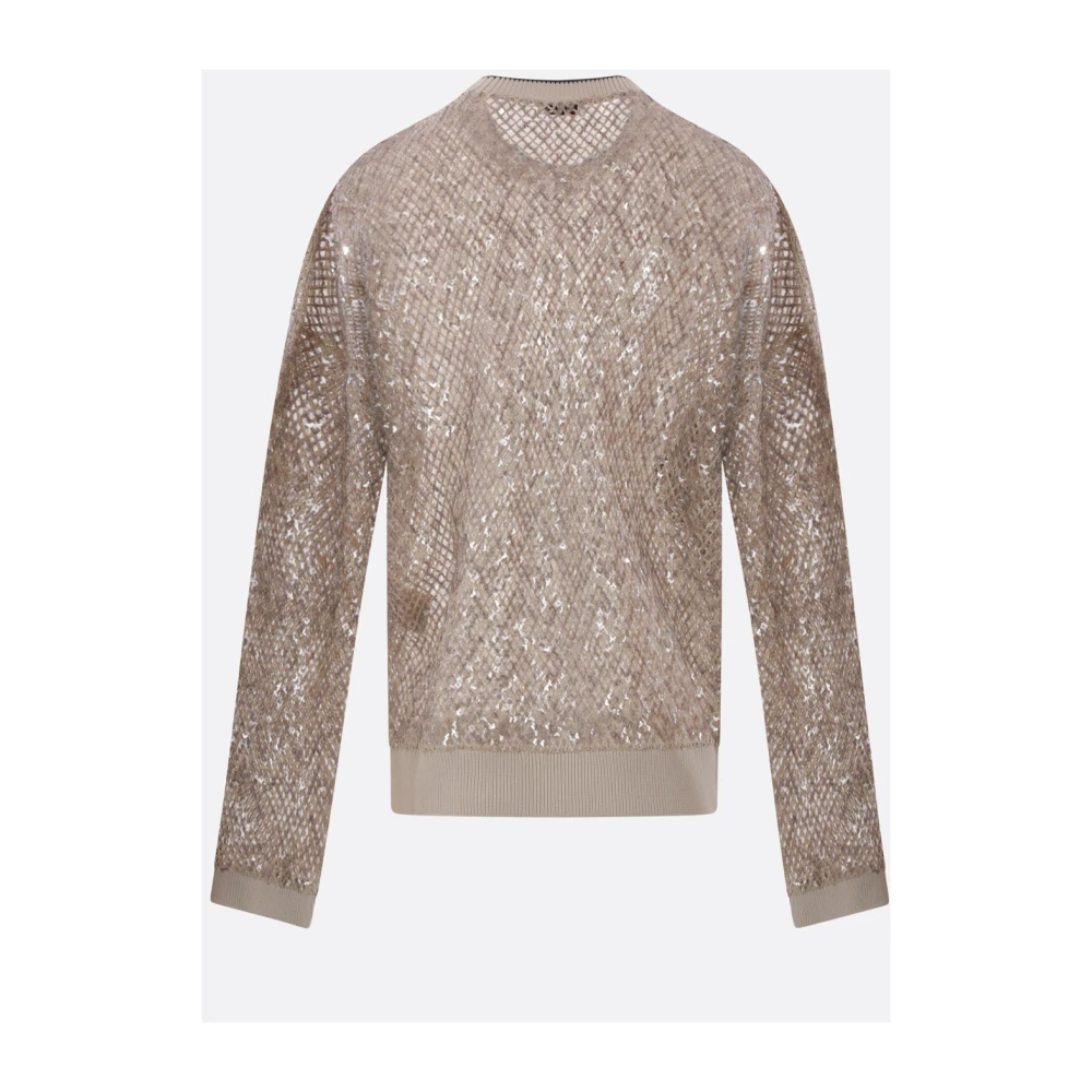 BRUNELLO CUCINELLI Paillet Linnen Zijde Beige Sweater Beige Dames