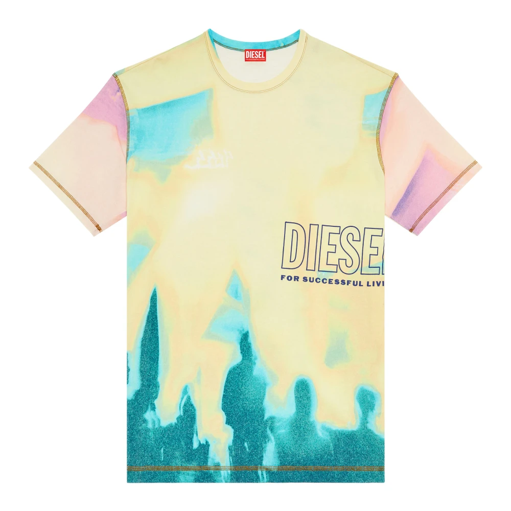 Diesel Grafische Print Oversized T-shirt Geel Multicolor Heren
