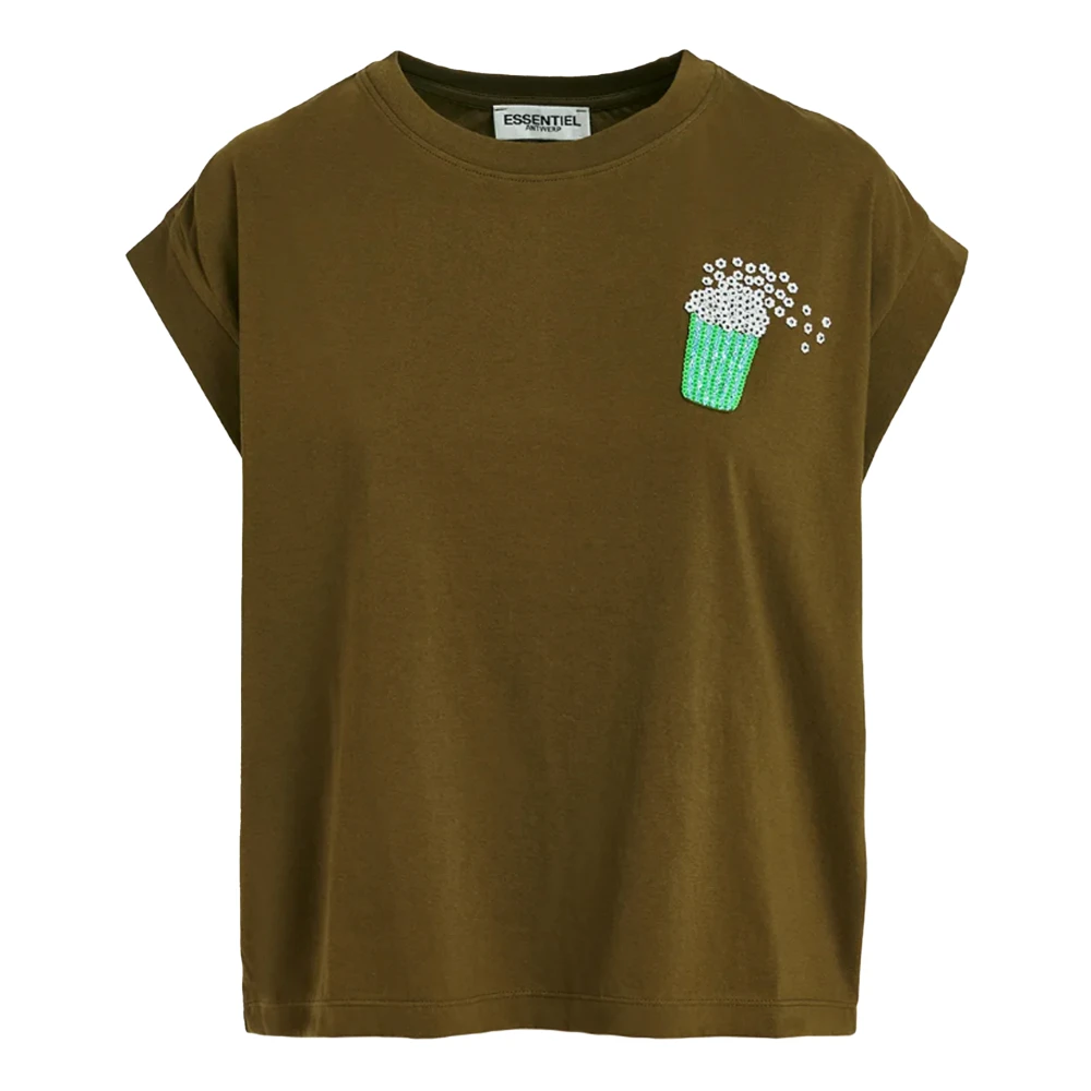 Essentiel Antwerp Geborduurd Faustina T-shirt Green Dames