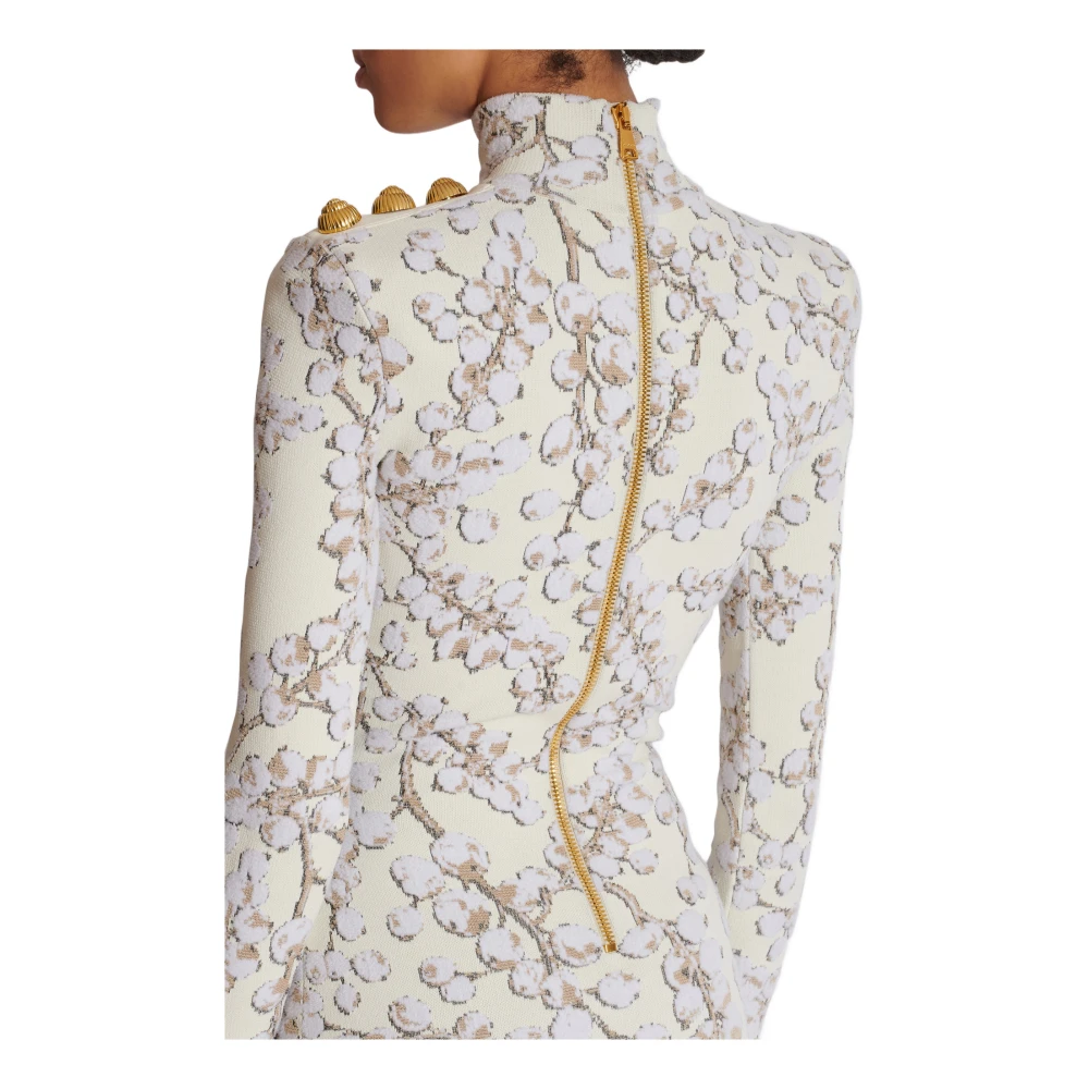 Balmain Rode Bes Jacquard Gebreide Korte Jurk Multicolor Dames