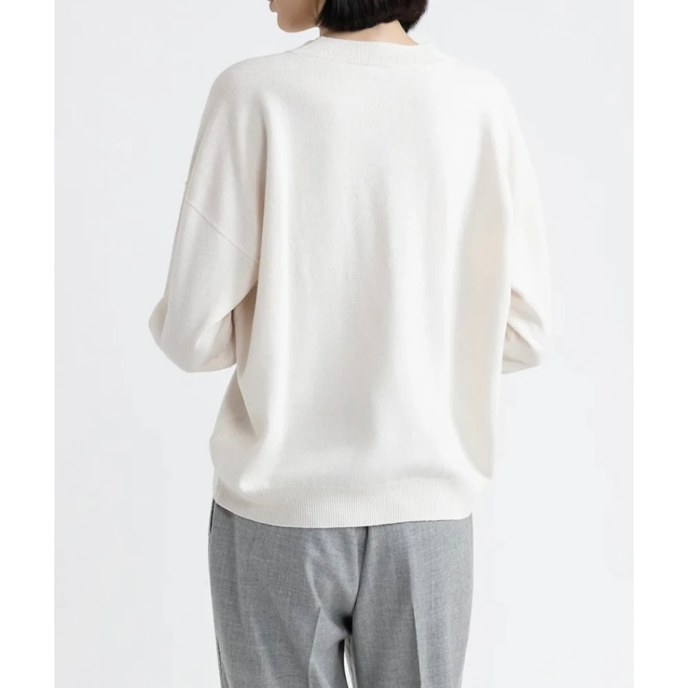 PESERICO V-hals Wol Zijde Kasjmier Sweater White Dames